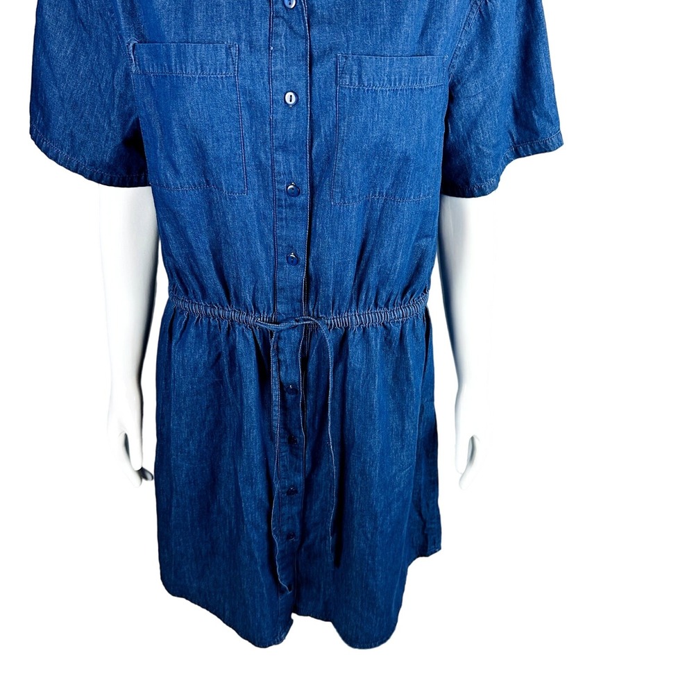 Studio West Womans Dress Sz Small Solid Shirt Dress Short Sleeve Chambray Blue - Picture 5 of 8